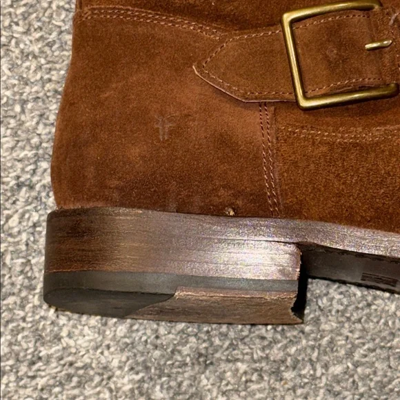 FRYE Women's Natalie Mid Engineer Boot Brown Suede Buckle Boots 9.5M - Picture 5 of 6